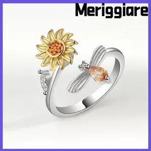 MERIGGIARE Quay Lo Âu Nhẫn Trang Sức Kim Cương Giả Hướng Dương Xoay Tự Do Nữ Chống Căng Thẳng