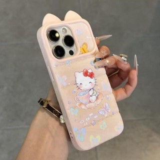 Ốp lưng tai mèo áo lông vũ gradient tím kem chống sốc mềm hot thích iPhone 16/17 Pro Max/15 Pro Max/14/13/12/11/X/XS Max