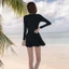 COCODECOVED 3 Bộ Đồ Bơi Dài Tay, Quần Đi Biển Bikini Váy Bơi Có Quần, Quần Áo Dưới Nước Chống Nắng Màu Trơn Bộ Đồ Tắm Nữ Cho Thể Thao Tích Hợp