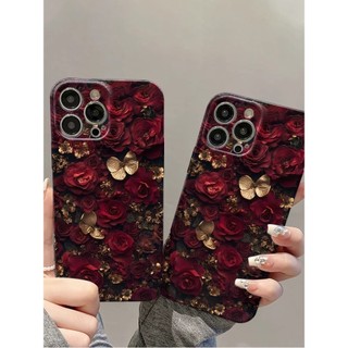 Ốp Điện Thoại Hoa Hồng Lá Vàng Apple 16promax Thích Hợp Cho iPhone15 Đơn Giản 13 / 11 / 14xr Siêu Mỏng 25.8.28