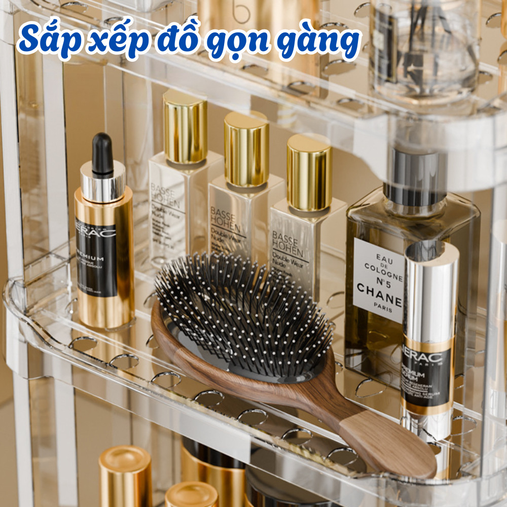 [SẴN] Kệ Đựng Mỹ Phẩm Để Bàn Trong Suốt 2/3 Tầng, Giá Để Đồ Nhà Tắm Đa Năng Có Lỗ Thoát Nước DINOHOME