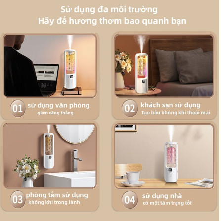 Bộ máy xông tinh dầu tự động tiết kiệm - Tặng phụ kiện, phun sương tự động, chiết xuất thực vật, để bàn/treo tường!