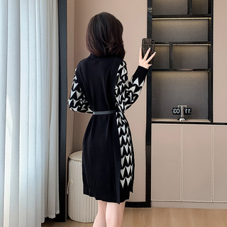 Váy dệt kim nữ màu đen dáng rộng ôm, phong cách Hàn Quốc