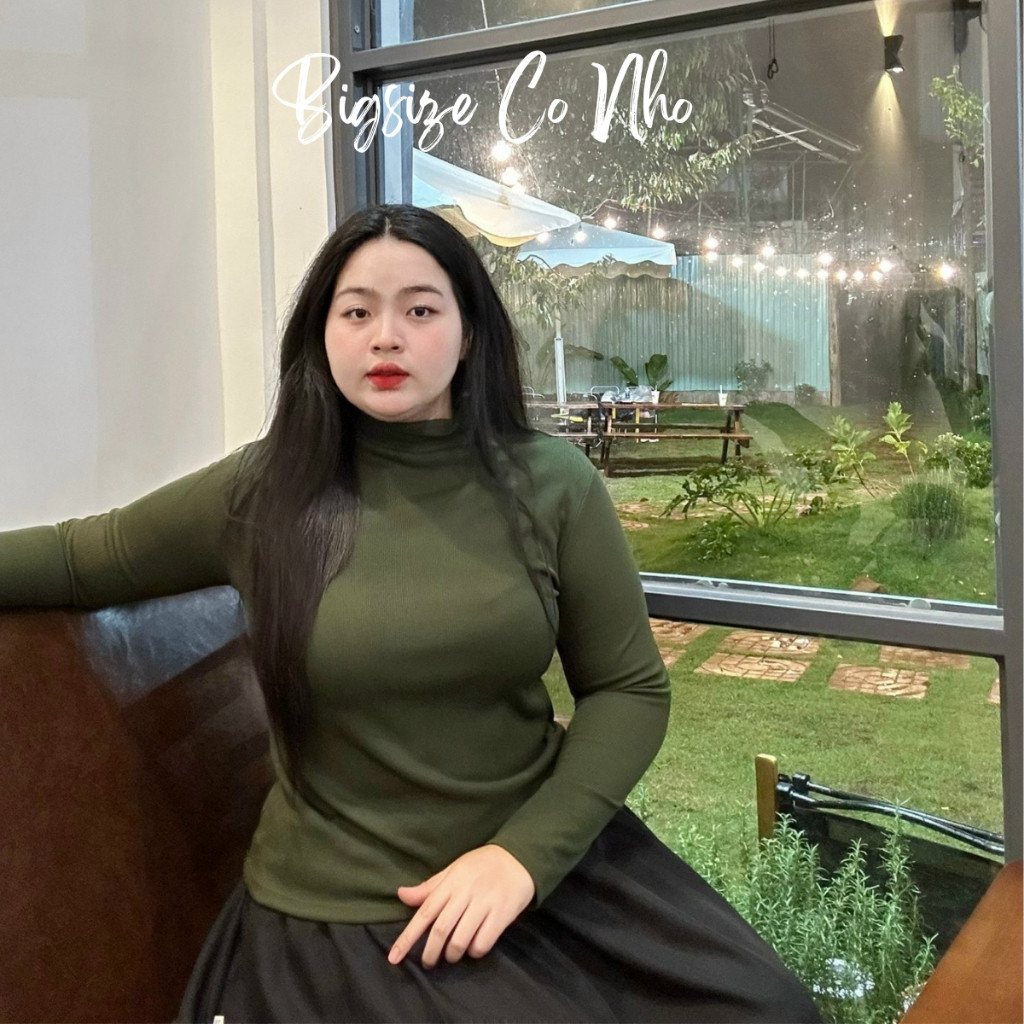 Áo Thu Đông Bigsize Nữ Cô Nhỏ Big Size – Áo Thun Tăm Cổ Lọ Tay Dài Dành Cho Nàng 58–95kg G216
