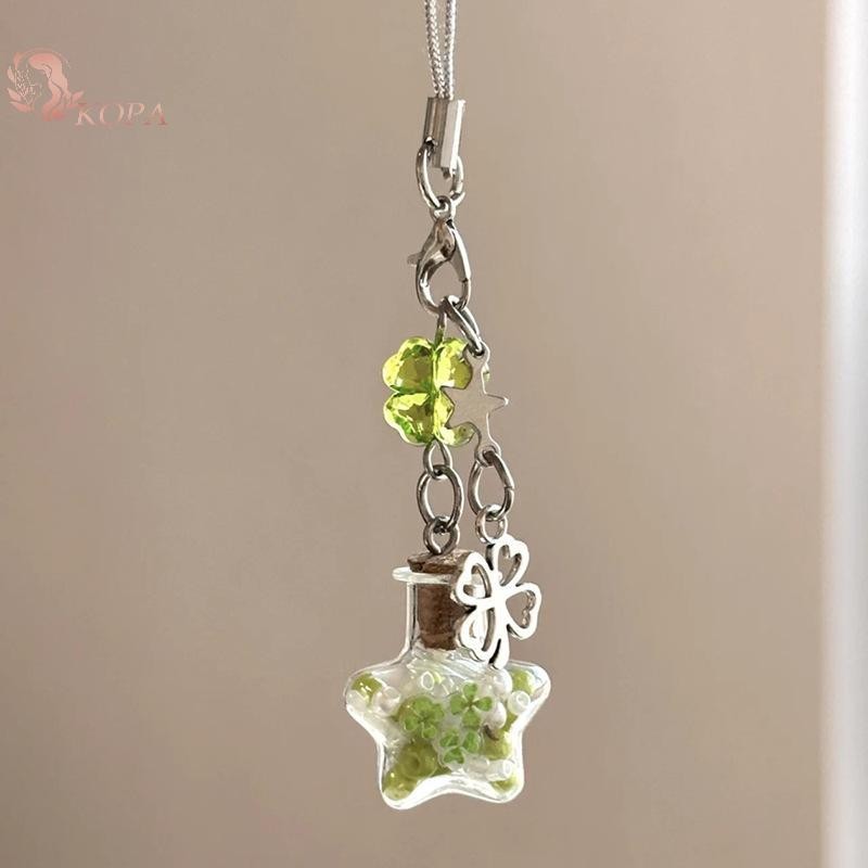 KOPA Lucky 4 Lá Cỏ Ba Lá Chúc Chai Đính Hạt Điện Thoại Mặt Dây Chuyền Móc Khóa Dây Đeo VN