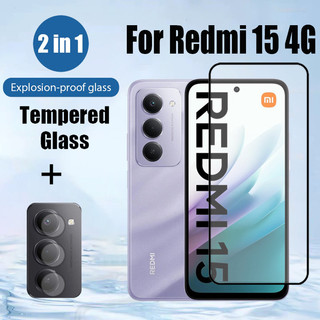 Kính cường lực bảo vệ màn hình 2 trong 1 Redmi 15 4G cho Xiaomi Redmi 15C 14C 13C 12 A3 Note 13 Pro 4G 5G 9D Phim bảo vệ kính có ống kính máy ảnh