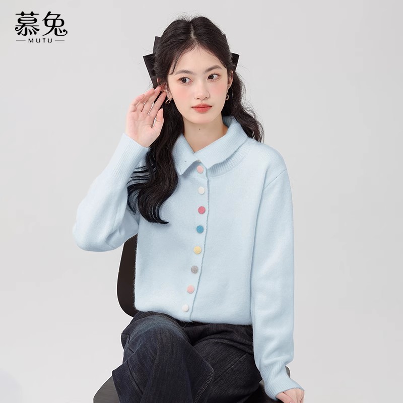 Mutu Phong Cách Nhẹ Nhàng Áo Len Cổ Cao Cổ Áo Cardigan Nữ Mùa Xuân 2026 Phong Cách Mới Rời Đan Top