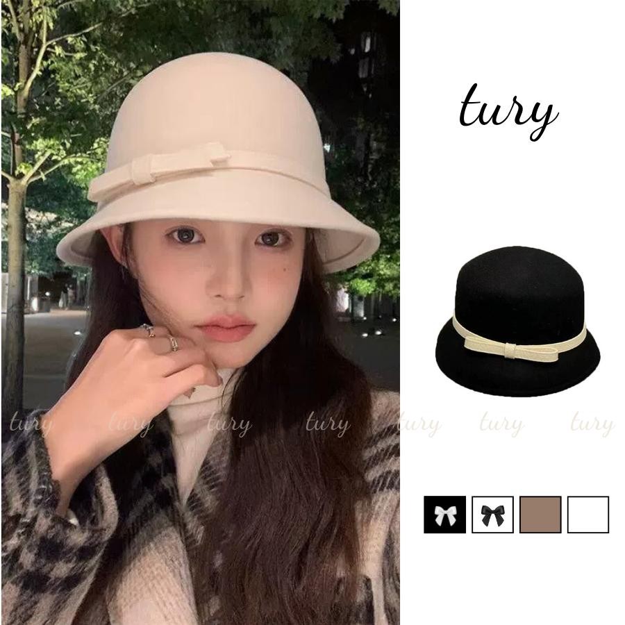 Nón Len Nữ - Tury - Mũ Dạ Len trơn phốii dây da - NL070