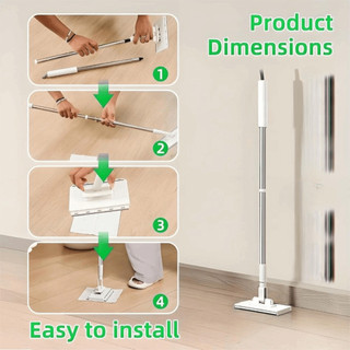 Cây lau nhà rảnh tay JOYFULLIFE, 360° Cây lau bụi kẹp đầu xoay, với 3 loại vải có thể tái sử dụng Kẹp lau nhà tự động Làm sạch sàn