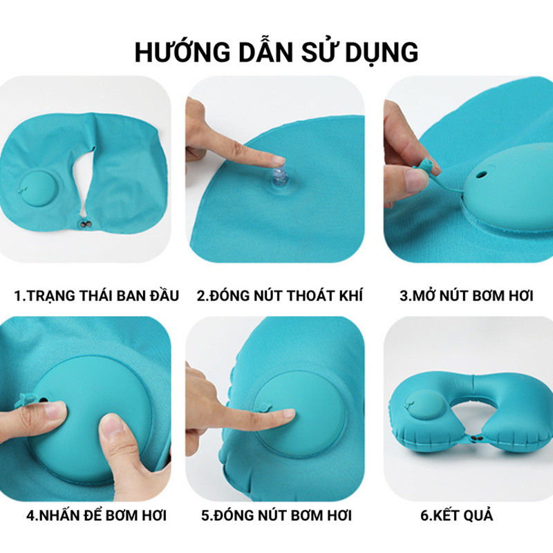 MB6 Gối kê cổ chữ u  cao cấp, Gối chữ u bơm hơi ngủ văn phòng, du lịch gấp gọn tiện dụng MALAN