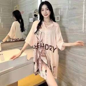 Hàng sẵn có Phiên bản Hàn Quốc Ice Silk Váy ngủ nữ mỏng gợi cảm Bộ đồ ngủ cao cấp nhẹ sang trọng dáng rộng Homewear nữ