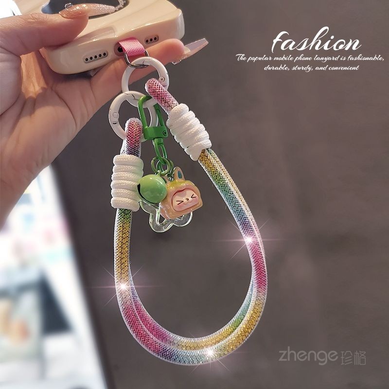 Phụ kiện điện thoại di động Thỏ dễ thương Dây buộc điện thoại di động ngắn Gạc cao cấp dát kim cương giả Vòng tay máy ảnh ngoài trời Vỏ điện thoại di động mạnh mẽ phổ thông