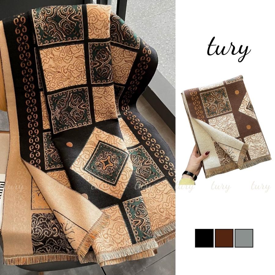 Khăn Quàng Cổ Len Unisex Nam Nữ - Tury - Khăn Len Choàng Cổ Caro Họa Tiết Hoa Văn Cổ Điển - LN093