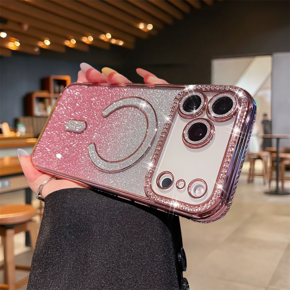 Ốp điện thoại từ tính lấp lánh thời trang cho iPhone 17 Pro Max 13 14 15 16 Pro Max Ống kính bảo vệ Camera Vỏ chống sốc Vỏ mềm TPU Vỏ bảo vệ điện thoại