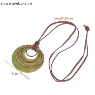 Dây chuyền hình học mặt vòng tròn gỗ, kèm da và xích nhiều lớp - Trang sức vintage thời thượng
