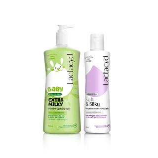 Bộ Sữa Tắm Gội Trẻ Em Lactacyd Baby Extra Milky Size Jumbo 800ml + Chai DDVS Phụ Nữ Lactacyd Soft & Silky 250ml