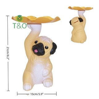 [T & O-t] Khay lưu trữ tượng Pug sáng tạo Chìa khóa chó dễ thương Kẹo ăn nhẹ Tấm lưu trữ Điêu khắc động vật Đồ trang trí văn phòng Trang trí để bàn [mới]