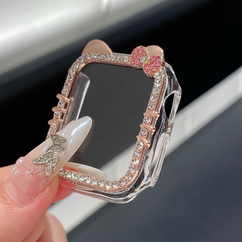 Y2K Hello Kitty Watch Case cho Apple Watch Band 40mm 41mm 44mm 45mm Bling Diamond Vỏ Anime dễ thương cho iWatch Series S11 / S10 42mm 46mm 9 8 7 6 5 4