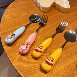 Tay Cầm Gốm Crayon Shin-Chan Hoạt Hình Hộ Gia Đình Bộ Đồ Ăn Nĩa Thìa Bộ Dễ Thương Cho Bé Đũa Bộ Thìa Giá Trị Cao UA0B