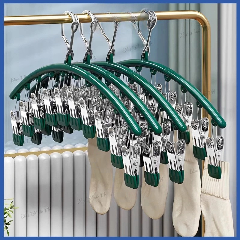 Móc 10 kẹp phơi đồ lót, tất vớ có khóa chống rơi bằng thép không rỉ Vega