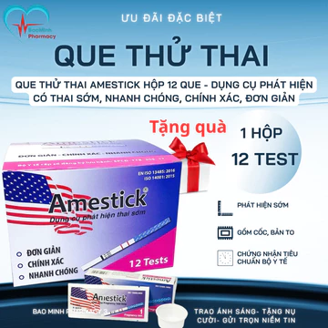 Que thử thai Amestick Hộp 12 que - dụng cụ phát hiện có thai sớm, nhanh chóng, chính xác, đơn giản
