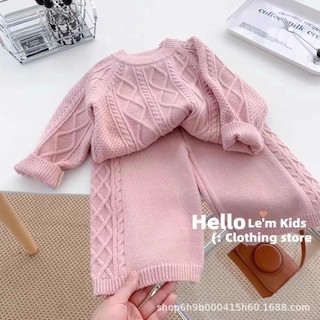 Mùa Thu Đông Bé Gái Phong Cách Phương Tây Đơn Giản Màu Trơn Phù Hợp Với Áo Len Hai Mảnh Phù Hợp Với Trẻ Em Lớn Trẻ Em Ngọt Ngào Bộ Đồ Móc