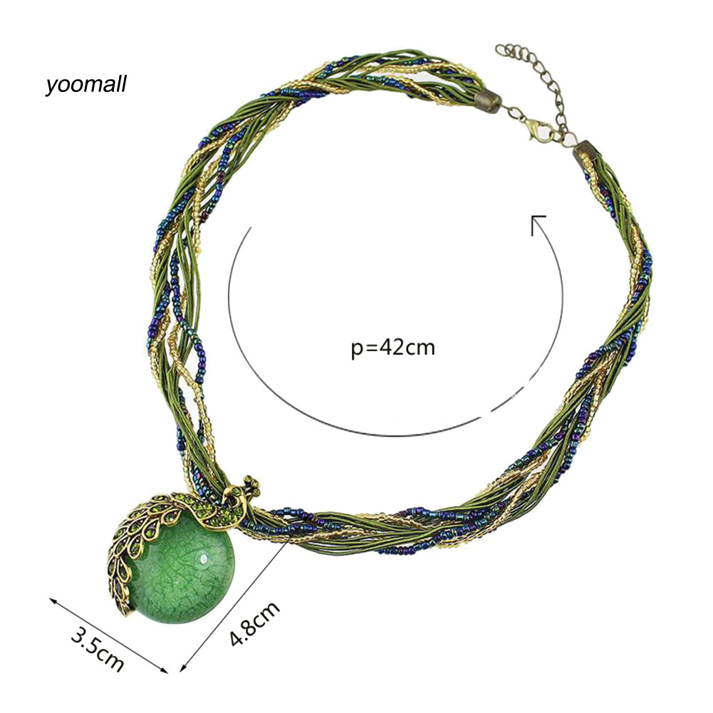 Mặt Dây Chuyền Vòng Cổ Phong Cách Boho, Họa Tiết Con Công, Sọc Kẻ, Kim Cương Và Opal Giả - Quà Tặng Đặc Biệt