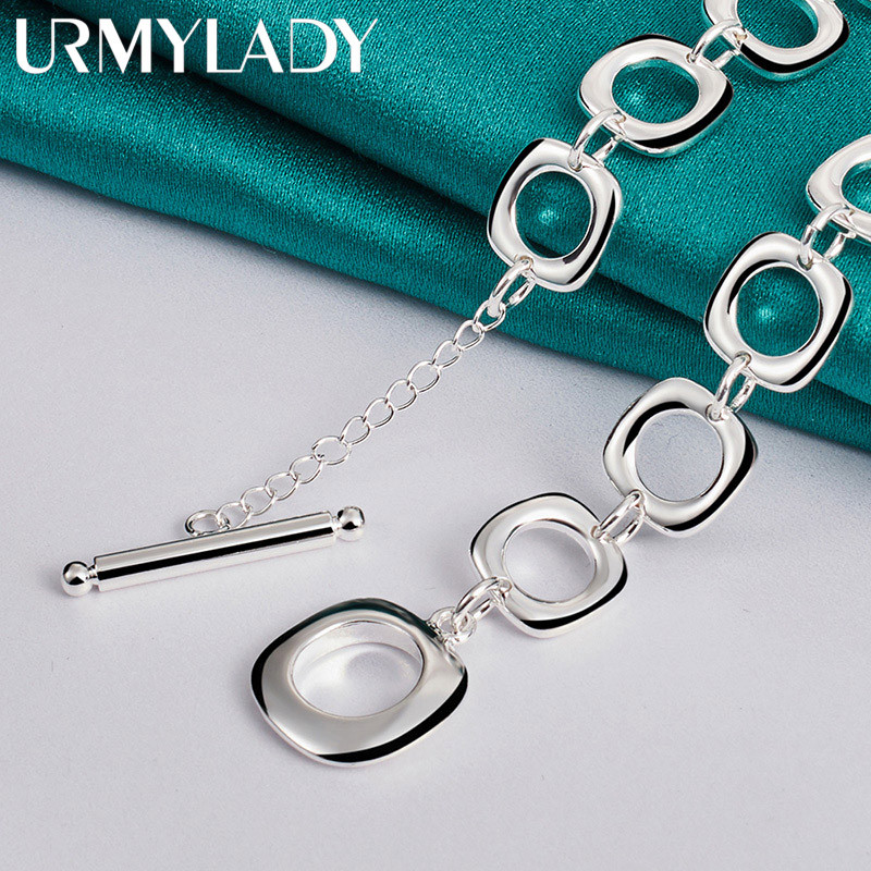 Trang sức nữ URMYLADY - Nhẫn vuông và vòng cổ 20 inch bạc 925, thời trang quyến rũ