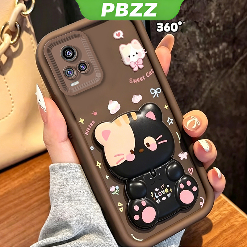 Ốp Lưng vivo v20 PRO v20se v23e v23 v21 v21e 5G Vỏ Điện Thoại Vỏ Mềm Silicon Chống Sốc Thiết Kế Mới Thẩm Mỹ Có Giá Đỡ 360° Gương trang điểm mèo dễ thương cho bé gái JTXMMZJ