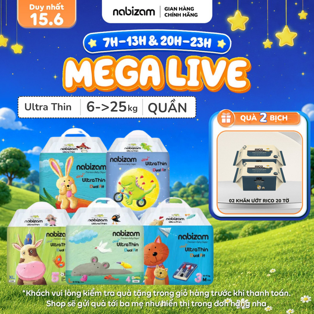 Tã/Bỉm Quần NABIZAM Ultra Thin Nội Địa Hàn, Mềm Mỏng Size M32/L30/XL26/2XL22/3XL20 Cho Bé 6-25kg