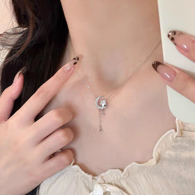 Vòng cổ lãng mạn hình ngôi sao và mặt trăng tinh tế sang trọng nhẹ nhàng