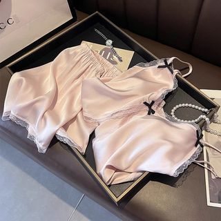 [Pre-Order]-Bộ đồ ngủ lụa băng mùa hè dành cho nữ, kiểu mới 2026, viền ren, ngọt ngào và gợi cảm mẫu mới hàng QC