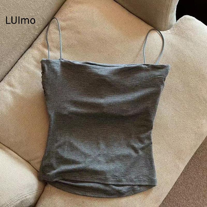 LUImo Gợi Cảm Chắc Chắn Xếp Ly Xe Tăng Camisole Nữ Mùa Hè Spaghetti Dây Không Tay Áo SBS