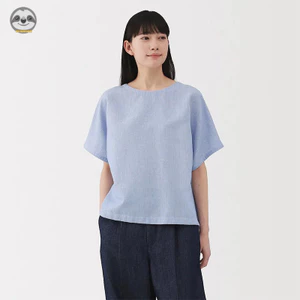 Phong cách Nhật Bản Muji Style / Áo sơ mi ngắn tay bằng vải lanh nữ / Áo dáng rộng mát mẻ mùa hè / Vải lanh cotton cao cấp