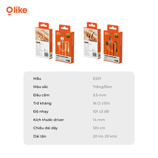 Olike E201 Tai Nghe Có Dây 3.5mm Có Mic, Điều Khiển Nhạc, Chất Liệu TPE, Dùng Cho Điện Thoại Laptop PC
