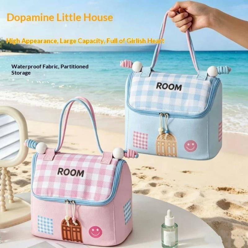 KUZHEN Di Động Dopamine Dễ Thương Hình Ngôi Nhà Nhỏ Túi Đựng Mỹ Phẩm Dung Tích Lớn Chống Thấm Nước HOT