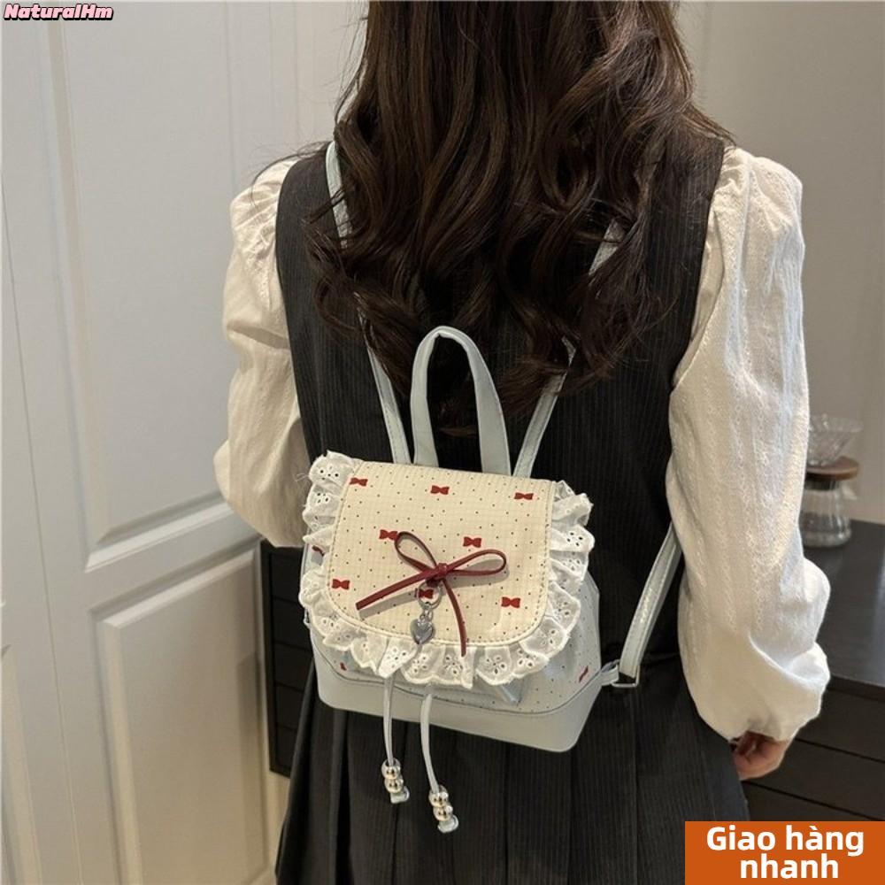 [Vận chuyển nhanh] Ba lô thắt nút bướm TỰ NHIÊN, Ba lô Mini nhẹ chấm bi, Túi đựng sách nhỏ nơ ngọt ngào thời trang dành cho nữ