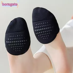 BORAGETE 1 Đôi Tất Nửa Chân, Miếng Lót Chân Bằng Cotton Mềm Mại Nửa Lòng Bàn Tay, Tất Cao Gót Thoáng Khí Silicon Chống Trơn Trượt