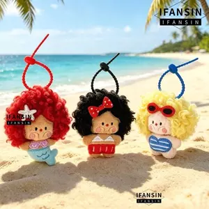 IFANSIN Phụ kiện charm gắn balo hình bé gái hoạt hình mềm mại, móc khóa 8cm, búp bê nhồi bông dễ thương làm quà tặng