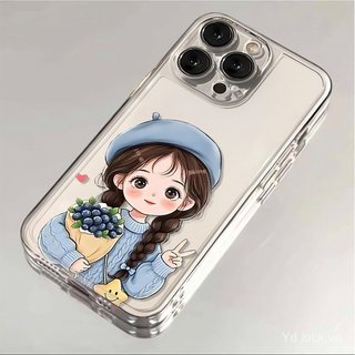 Ốp lưng dễ thương trong suốt Blue Hat Girl Thích hợp cho iPhone 17promax / 16 / 13promax / 15pro / 12plus / 14 / 11pro Vỏ điện thoại chống sốc