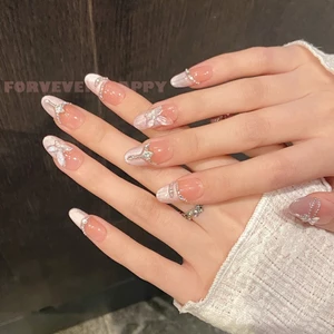 Màu Hồng Mắt Mèo Móng Tay Giả Với Kim Cương Giả Tự Nhiên Không Thể Phá Vỡ Móng Tay Đơn Giản Mặc Cho Móng Tay DIY Trang Trí