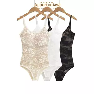 Bộ đồ liền thân ren IAPPORTUNIA, Bộ đồ liền quần ren trong suốt Slim Fit, Thiết kế thanh lịch Ren rỗng cổ chữ U không tay ren mùa xuân hè