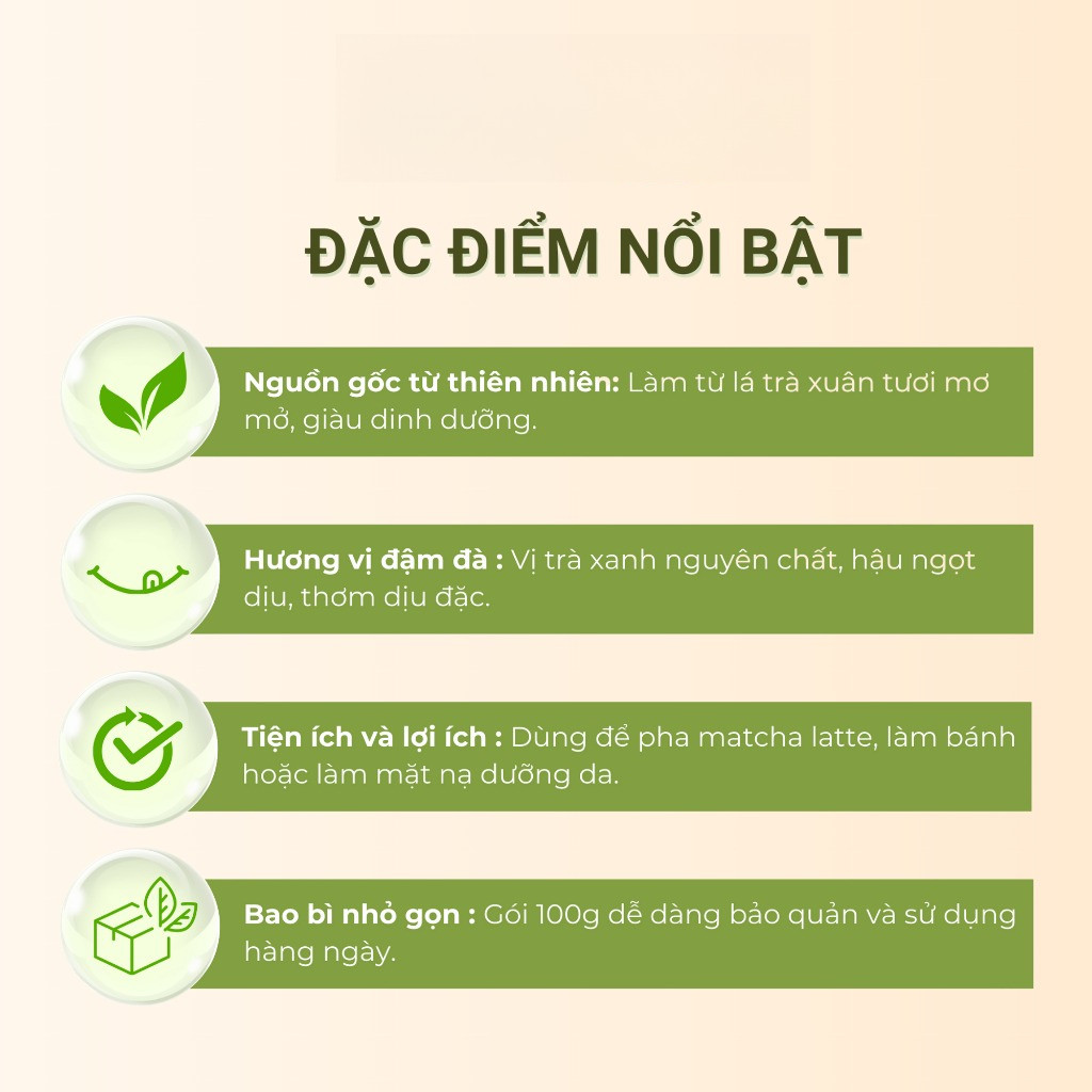 Bột Trà Xanh Matcha Ami Vụ Xuân - Gói 100g Nguyên Chất, Thơm Ngon, Đậm Vị