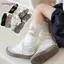 Vớ dài BORAGETE, Tất dệt kim nơ màu trơn, Tất bê Cotton mềm mại ngọt ngào thu đông