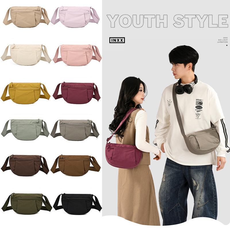 Túi bán nguyệt mini đeo chéo màu pastel thời trang unisex vải cao cấp chống nước nhiều ngăn 34944