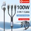 PD100W 2-To-3 Cáp dữ liệu dệt sạc siêu nhanh Cắm và chạy USB / Type C sang Type C / Micro / IOS Cáp dữ liệu sạc cho iOS / Android