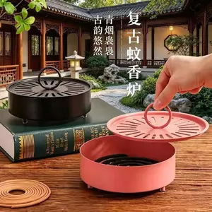 Giá đỡ khay đựng nhang muỗi gia đình sáng tạo chống cháy chống bỏng Giá đỡ hương muỗi ngoài trời bằng thép không gỉ có nắp Ash Gỗ đàn hương muỗi hương B