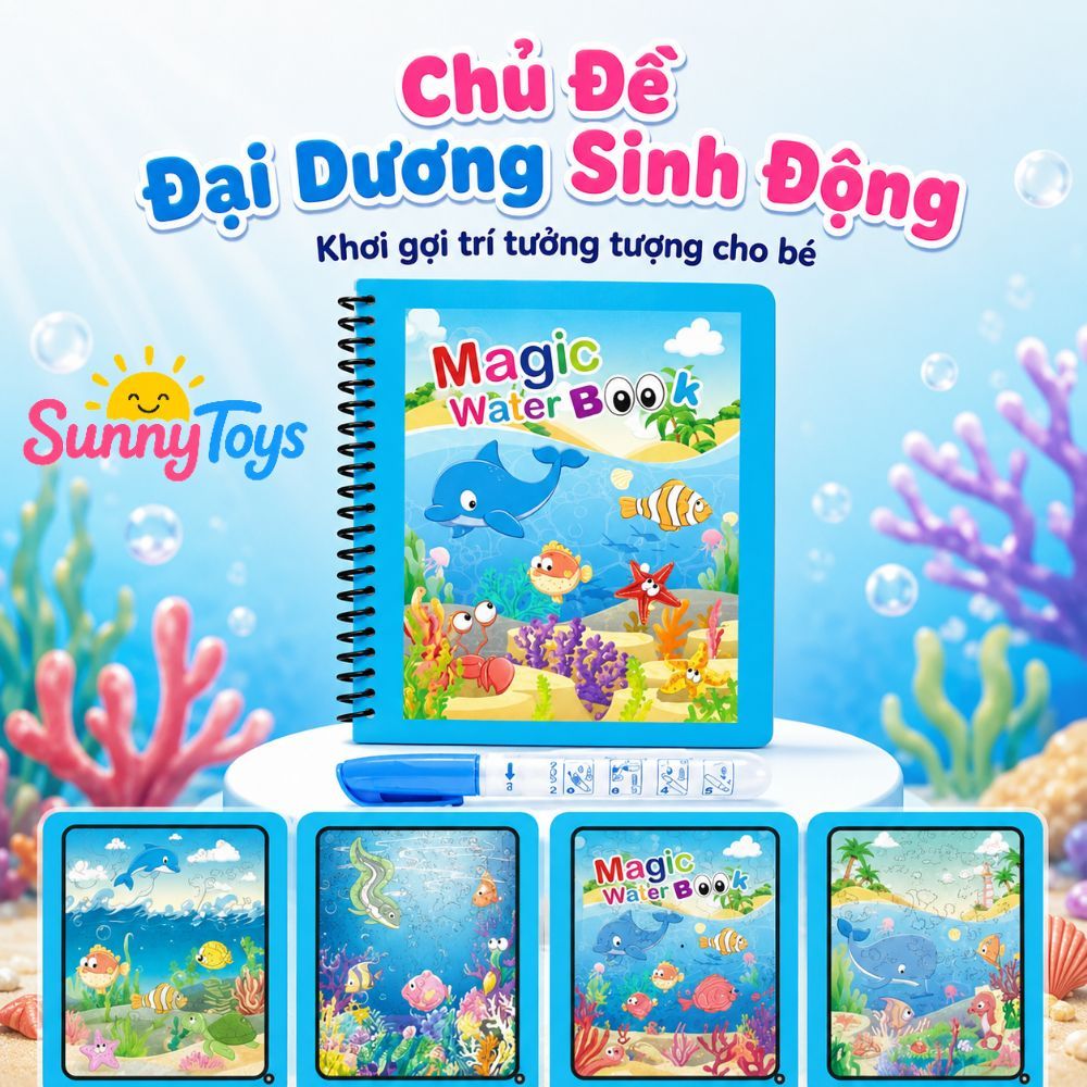Sách Ma Thuật Tô Màu Nước Kèm Bút SunnyToys - Bé Chấm Nước Vẽ Tranh Đa Chủ Đề Vui Nhộn