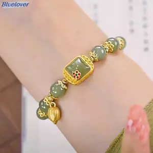 Bluelover Phong Cách Trung Quốc Bắt chước Vòng Tay Ngọc Hetian Đường Vuông Hoa Sen Đính Hạt Vòng Tay Cao Cấp Ánh Sáng Hào Quang Sang Trọng Luy Vòng Tay Mới