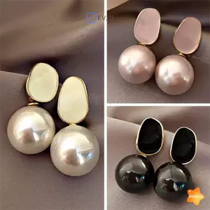 Bông tai ngọc trai trắng hồng dành cho nữ Mặt dây chuyền bóng tròn Acrylic hình học Famale Bông tai thả trang sức tai thanh lịch mới